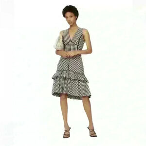 TOME Collective Gingham Ruffle Hem Dress 
Black And White- Size 6 NWT!